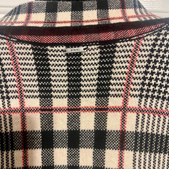 NWT Sioni Womens Black Red Cream Plaid Jacket Sweater Sz M Long Sleeve - Picture 3 of 8